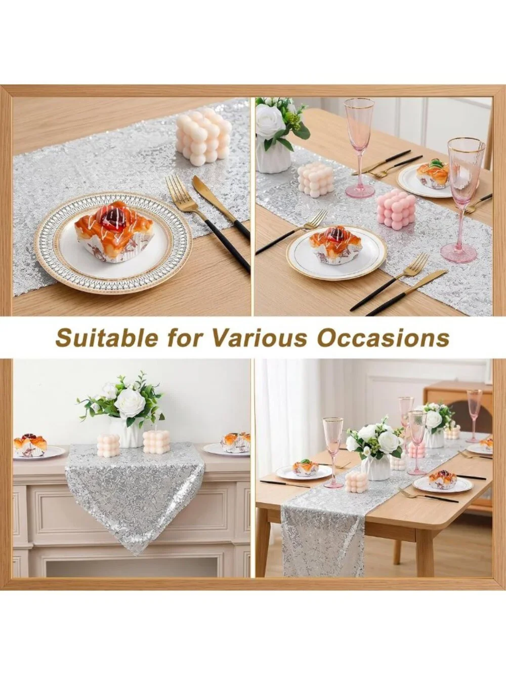 12 Pack Silver Sequin Table Runners 12